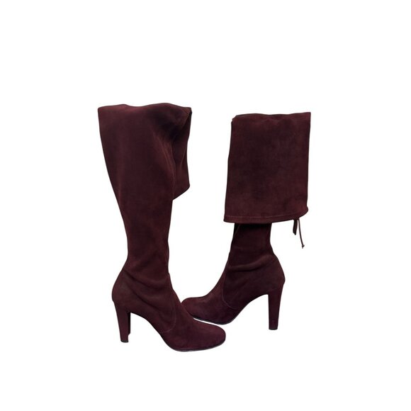 Stuart Weitzman Suede Over-The-Knee Boots In Wine With Block Heel Size 7 - Picture 7 of 11
